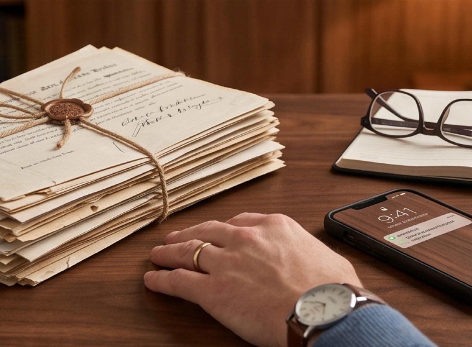 Organised documents beside a phone showing a reminder